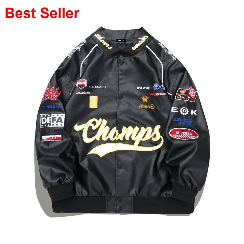 Faux Leather Motocross Jacket Lightweight Bomber Coat Racing Style